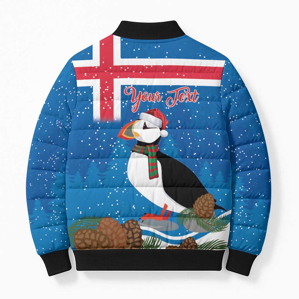 Personalised Iceland Christmas Bomber Puffer Jacket Puffin Santa Winter Flag Style - Wonder Print Shop
