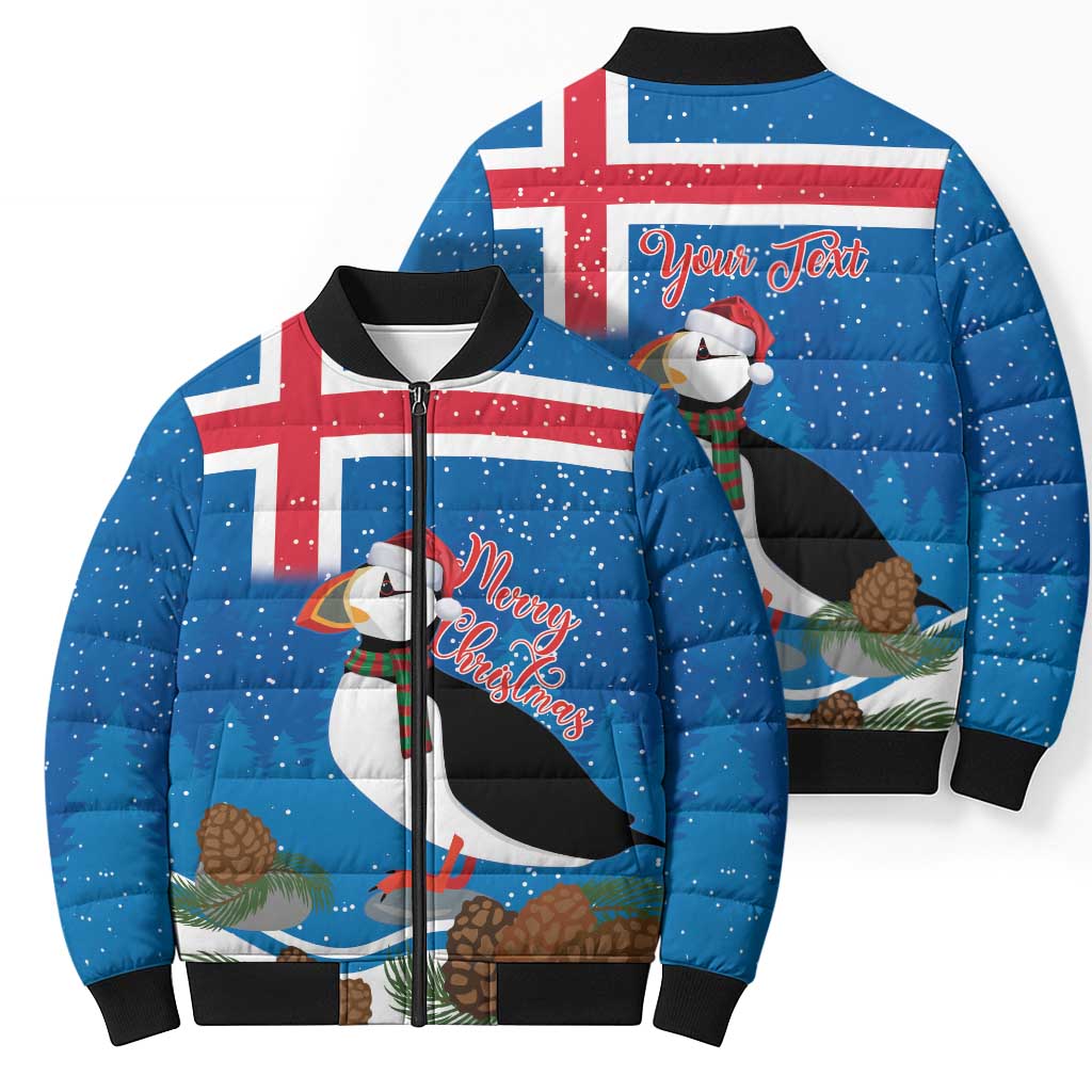 Personalised Iceland Christmas Bomber Puffer Jacket Puffin Santa Winter Flag Style - Wonder Print Shop