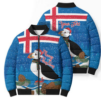 Personalised Iceland Christmas Bomber Puffer Jacket Puffin Santa Winter Flag Style - Wonder Print Shop