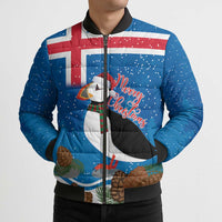 Personalised Iceland Christmas Bomber Puffer Jacket Puffin Santa Winter Flag Style - Wonder Print Shop