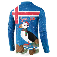 Personalised Iceland Christmas Button Sweatshirt Puffin Santa Winter Flag Style - Wonder Print Shop