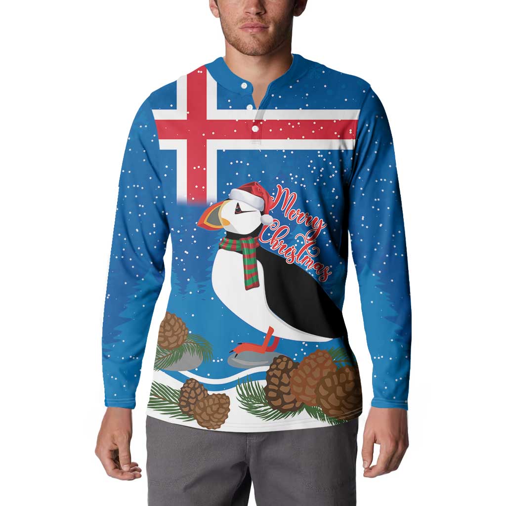 Personalised Iceland Christmas Button Sweatshirt Puffin Santa Winter Flag Style - Wonder Print Shop