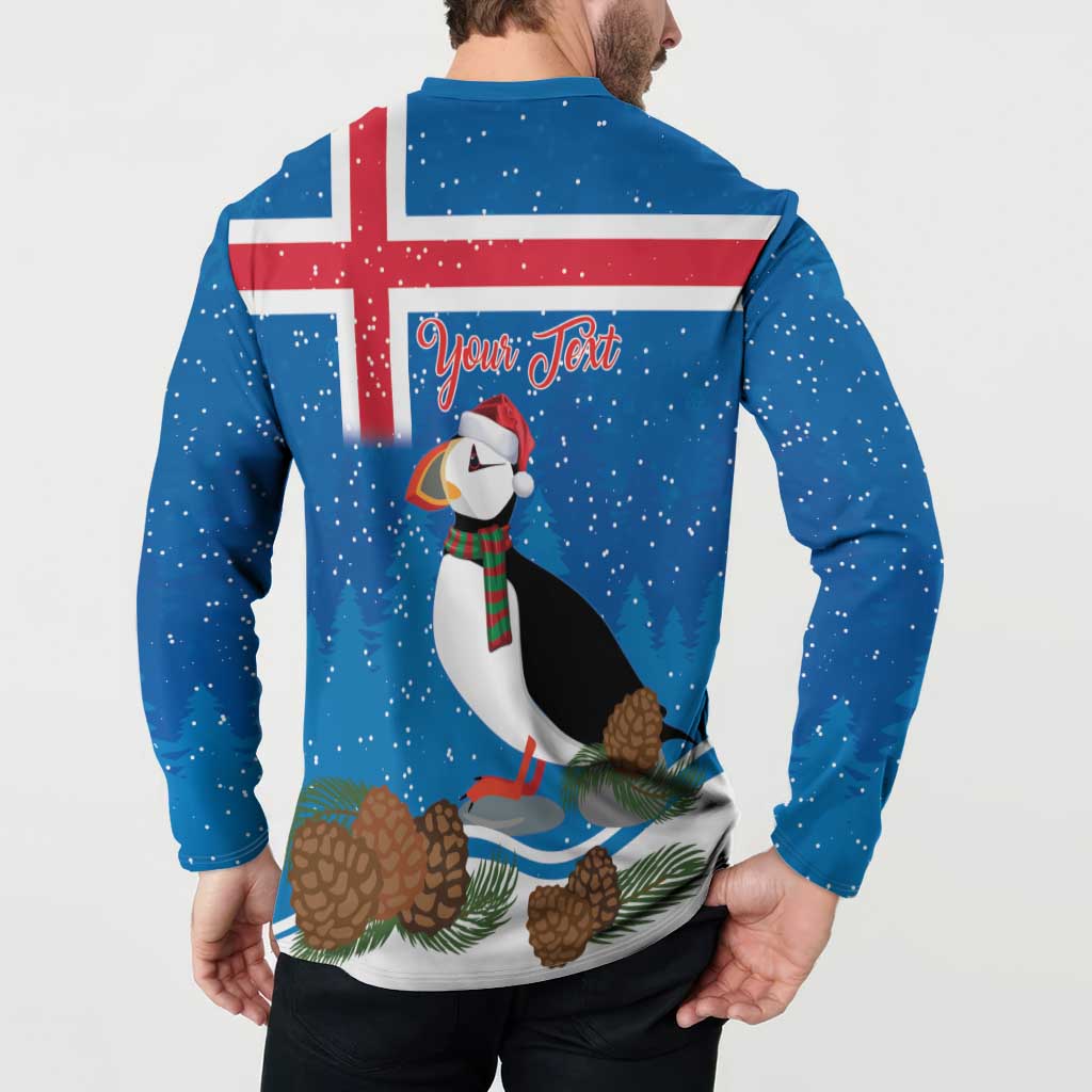 Personalised Iceland Christmas Button Sweatshirt Puffin Santa Winter Flag Style - Wonder Print Shop