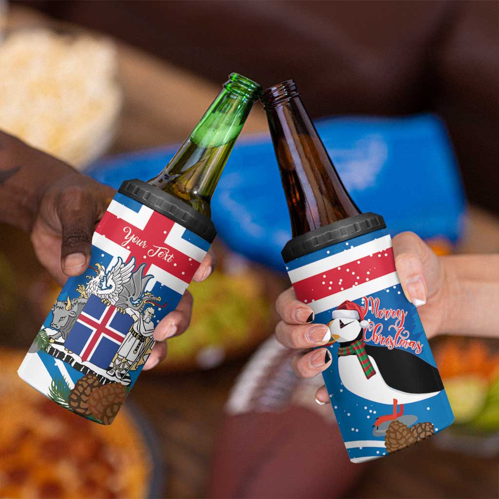 Personalised Iceland Christmas 4 in 1 Can Cooler Tumbler Puffin Santa Winter Flag Style - Wonder Print Shop