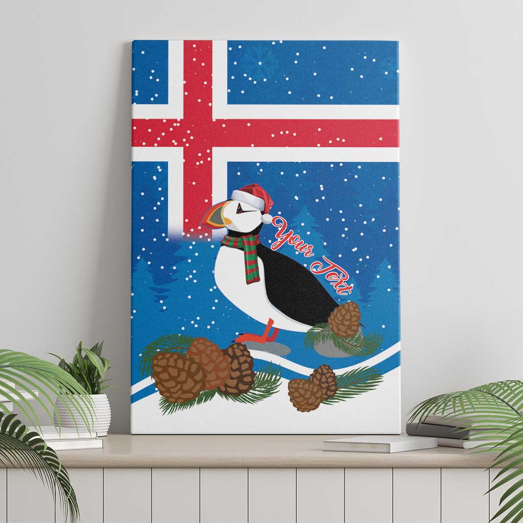 Personalised Iceland Christmas Canvas Wall Art Puffin Santa Winter Flag Style - Wonder Print Shop
