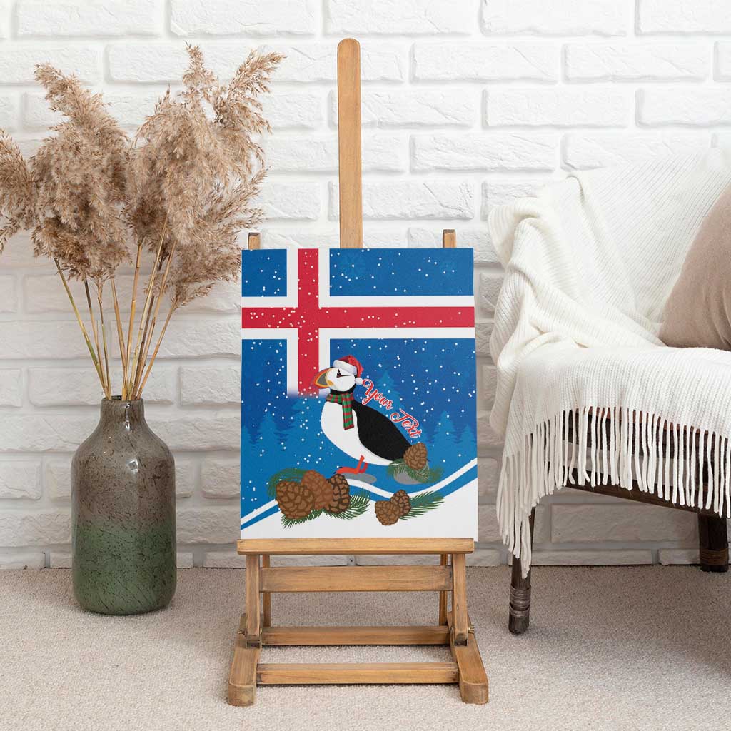 Personalised Iceland Christmas Canvas Wall Art Puffin Santa Winter Flag Style - Wonder Print Shop