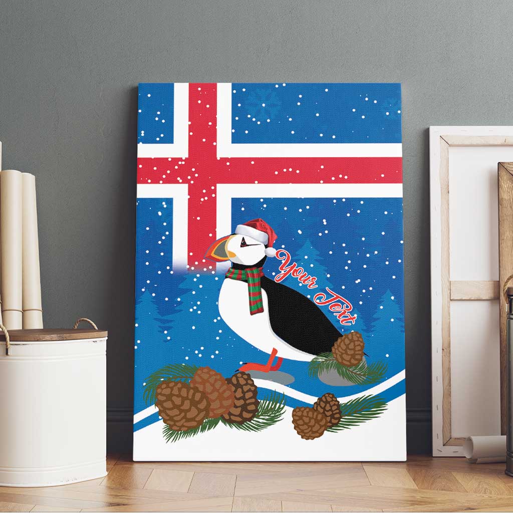 Personalised Iceland Christmas Canvas Wall Art Puffin Santa Winter Flag Style - Wonder Print Shop
