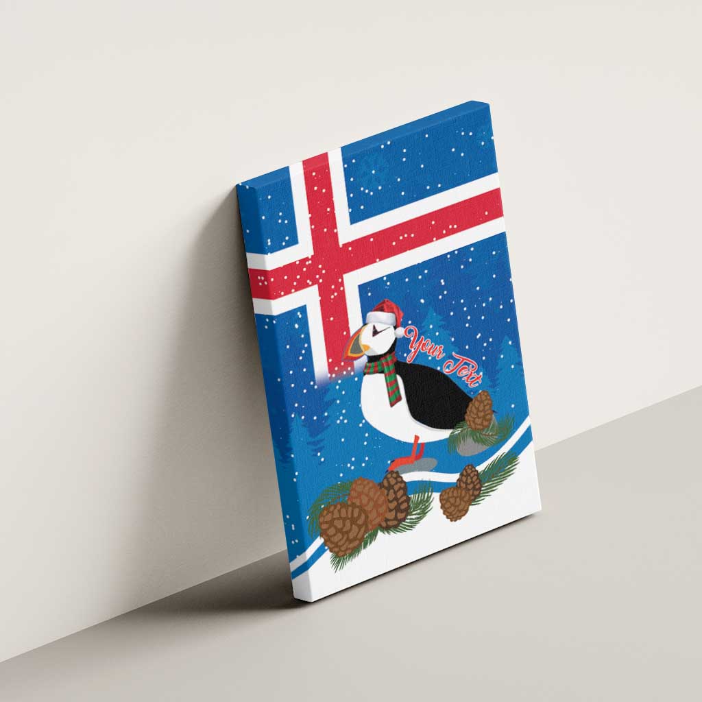 Personalised Iceland Christmas Canvas Wall Art Puffin Santa Winter Flag Style - Wonder Print Shop