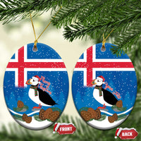 Personalised Iceland Christmas Ceramic Ornament Puffin Santa Winter Flag Style - Wonder Print Shop