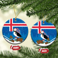 Personalised Iceland Christmas Ceramic Ornament Puffin Santa Winter Flag Style - Wonder Print Shop