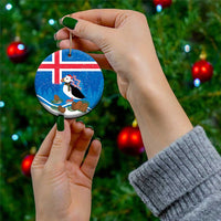 Personalised Iceland Christmas Ceramic Ornament Puffin Santa Winter Flag Style - Wonder Print Shop