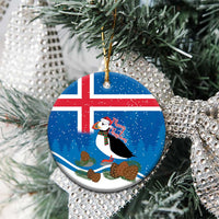 Personalised Iceland Christmas Ceramic Ornament Puffin Santa Winter Flag Style - Wonder Print Shop