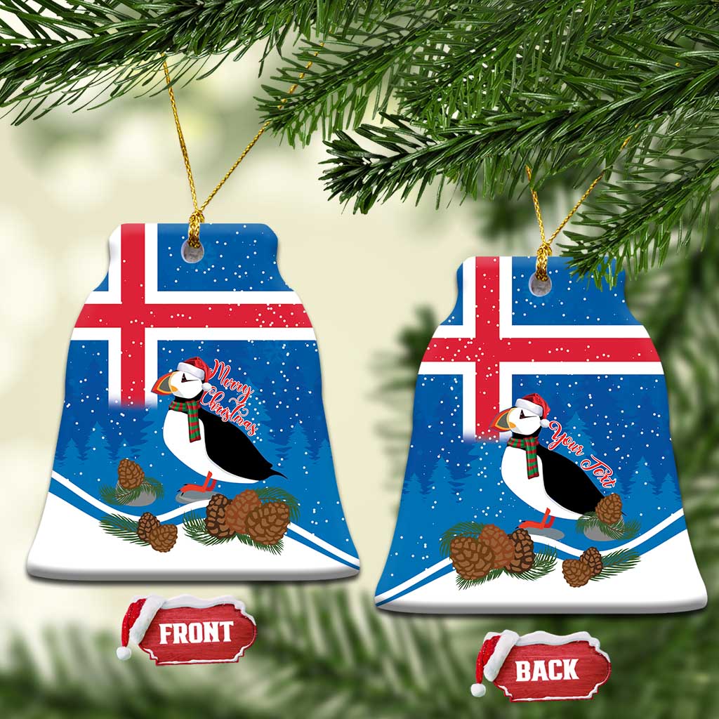 Personalised Iceland Christmas Ceramic Ornament Puffin Santa Winter Flag Style - Wonder Print Shop