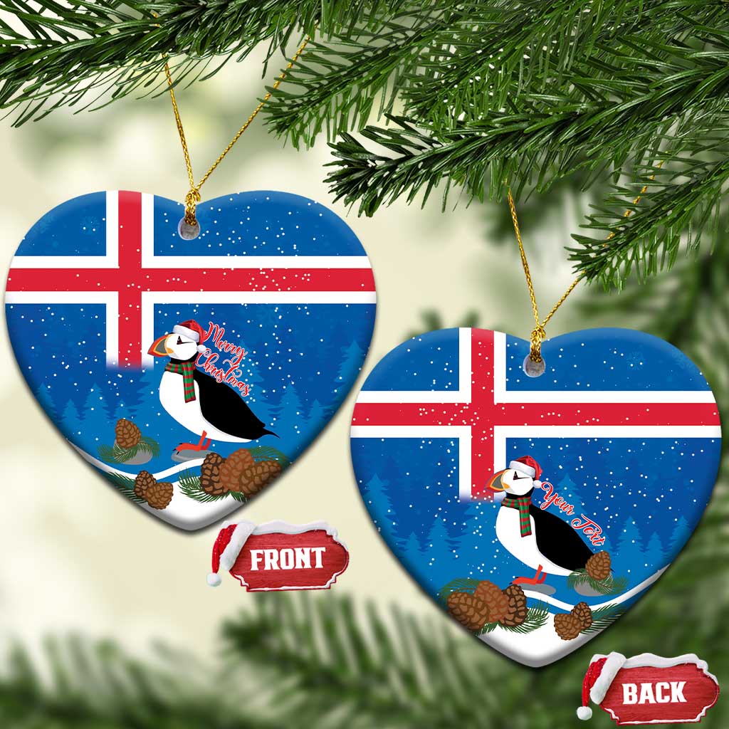 Personalised Iceland Christmas Ceramic Ornament Puffin Santa Winter Flag Style - Wonder Print Shop