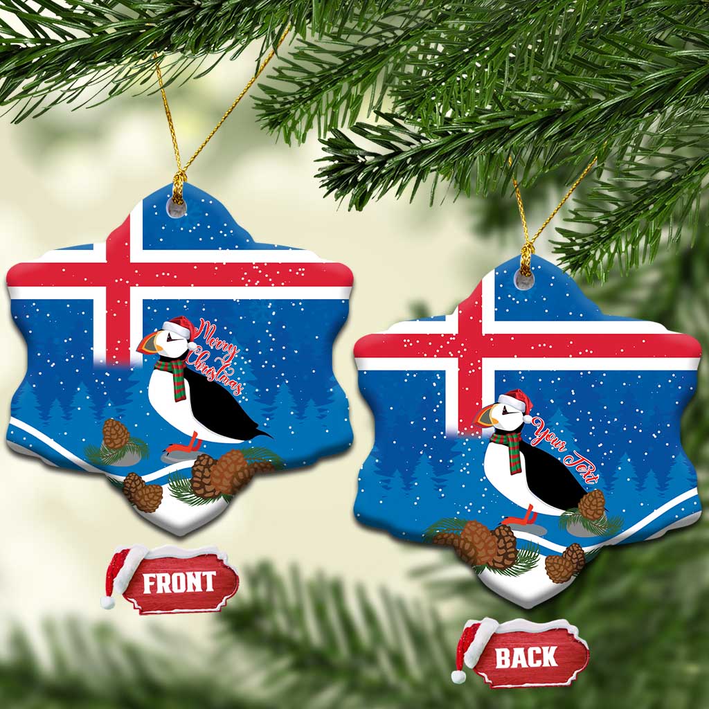 Personalised Iceland Christmas Ceramic Ornament Puffin Santa Winter Flag Style - Wonder Print Shop