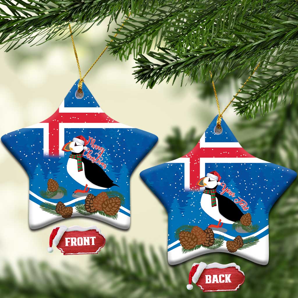 Personalised Iceland Christmas Ceramic Ornament Puffin Santa Winter Flag Style - Wonder Print Shop