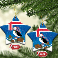 Personalised Iceland Christmas Ceramic Ornament Puffin Santa Winter Flag Style - Wonder Print Shop