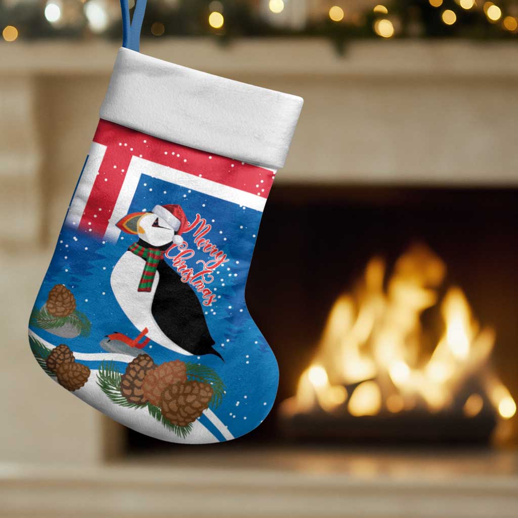Personalised Iceland Christmas Stocking Puffin Santa Winter Flag Style - Wonder Print Shop