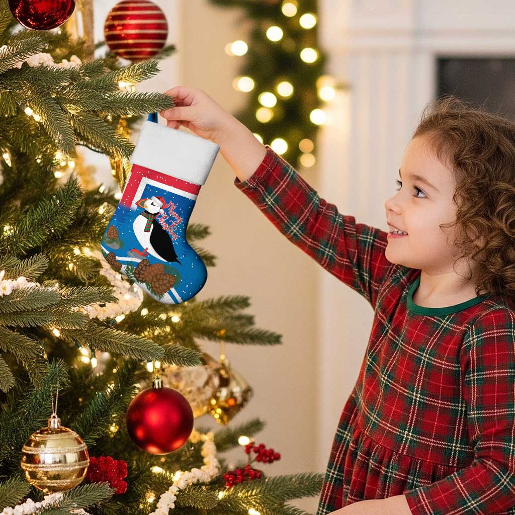 Personalised Iceland Christmas Stocking Puffin Santa Winter Flag Style - Wonder Print Shop