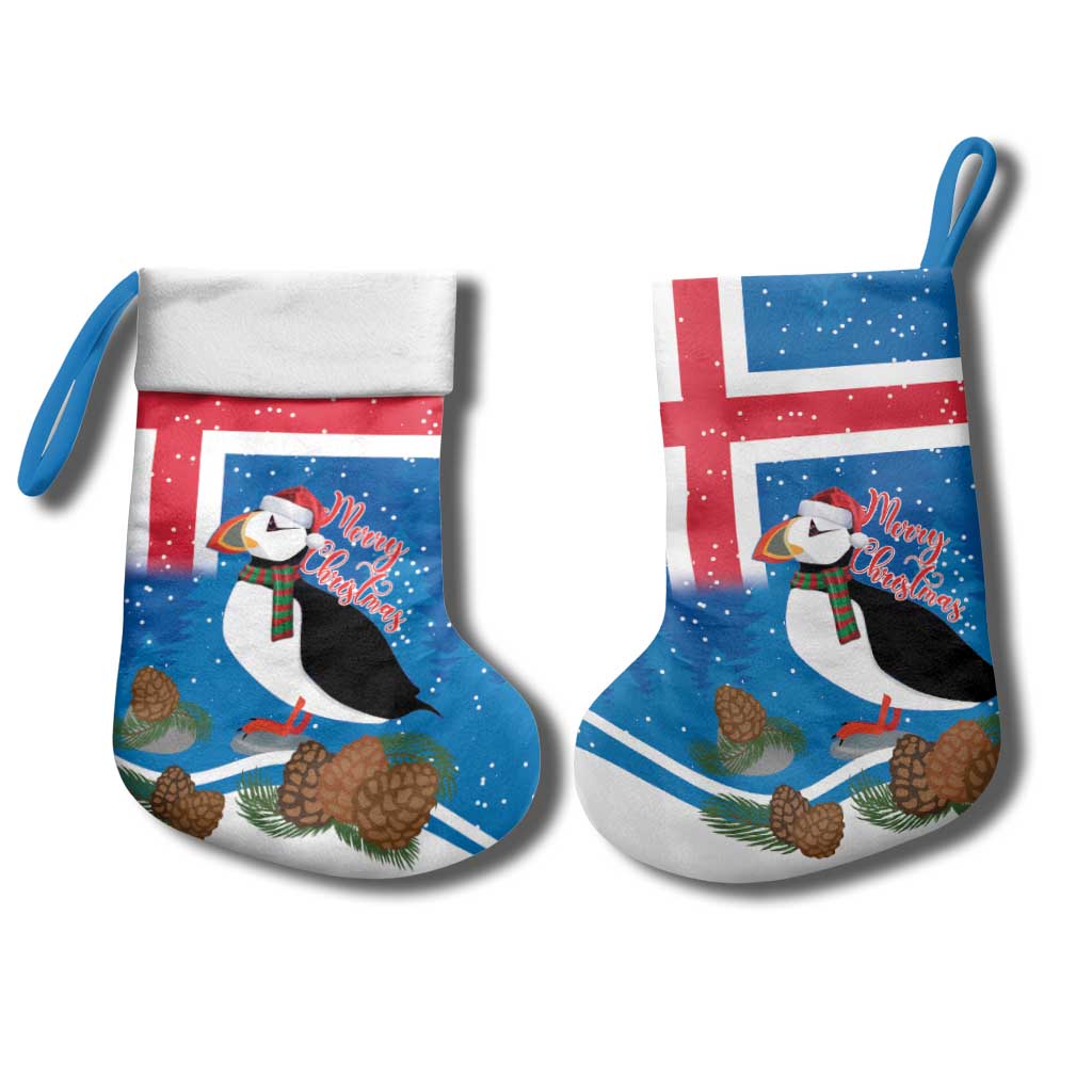 Personalised Iceland Christmas Stocking Puffin Santa Winter Flag Style - Wonder Print Shop