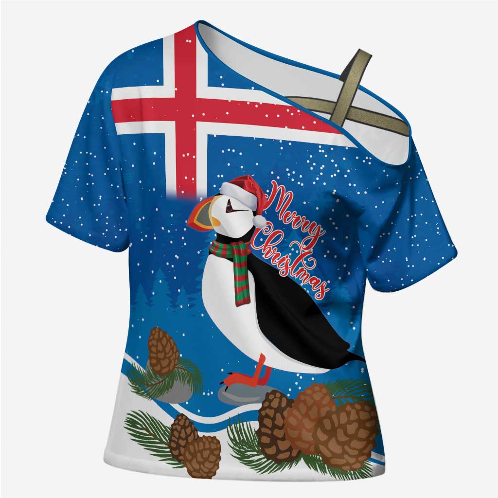 Personalised Iceland Christmas Cross Shoulder Shirt Puffin Santa Winter Flag Style - Wonder Print Shop