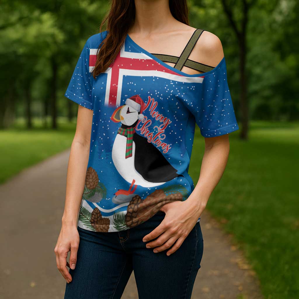 Personalised Iceland Christmas Cross Shoulder Shirt Puffin Santa Winter Flag Style - Wonder Print Shop