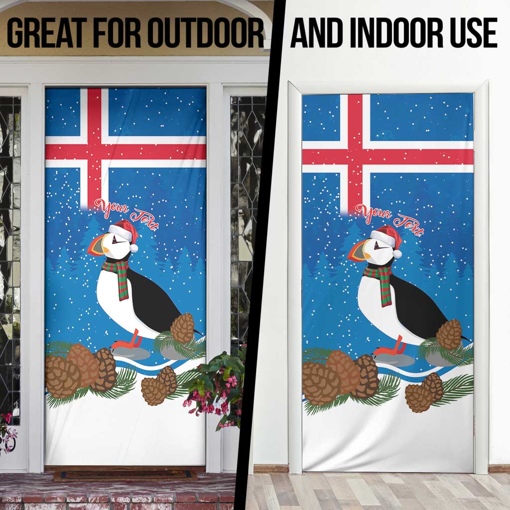 Personalised Iceland Christmas Door Cover Puffin Santa Winter Flag Style - Wonder Print Shop
