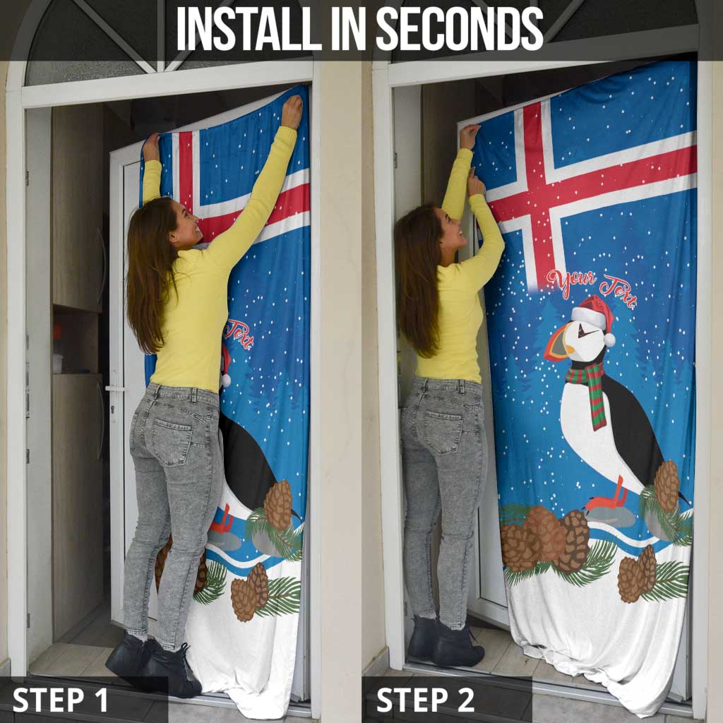 Personalised Iceland Christmas Door Cover Puffin Santa Winter Flag Style - Wonder Print Shop