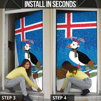 Personalised Iceland Christmas Door Cover Puffin Santa Winter Flag Style - Wonder Print Shop