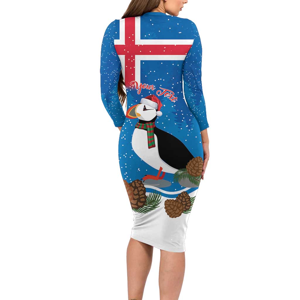 Personalised Iceland Christmas Family Matching Long Sleeve Bodycon Dress and Hawaiian Shirt Puffin Santa Winter Flag Style - Wonder Print Shop
