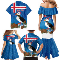 Personalised Iceland Christmas Family Matching Mermaid Dress and Hawaiian Shirt Puffin Santa Winter Flag Style - Wonder Print Shop