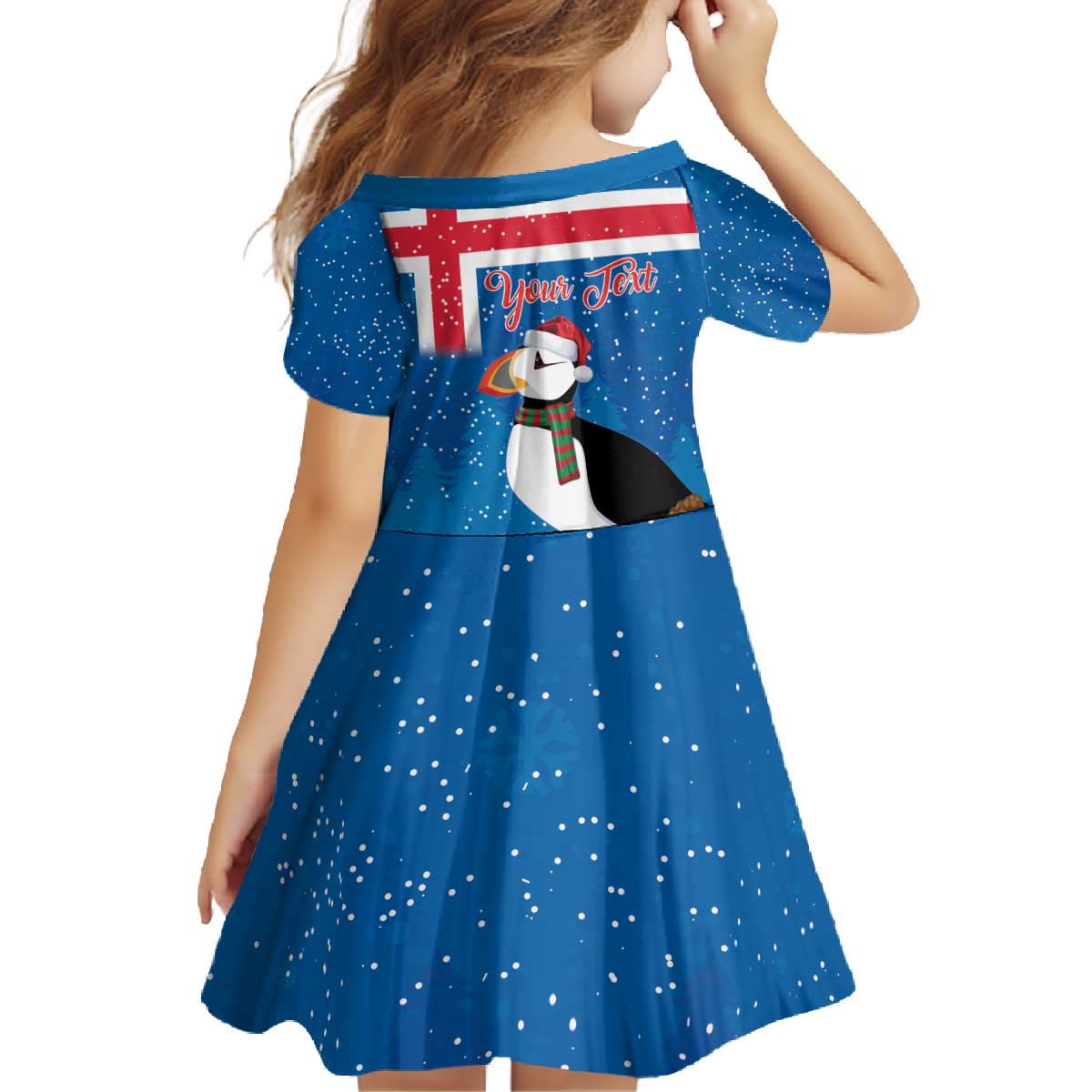 Personalised Iceland Christmas Family Matching Off The Shoulder Long Sleeve Dress and Hawaiian Shirt Puffin Santa Winter Flag Style - Wonder Print Shop