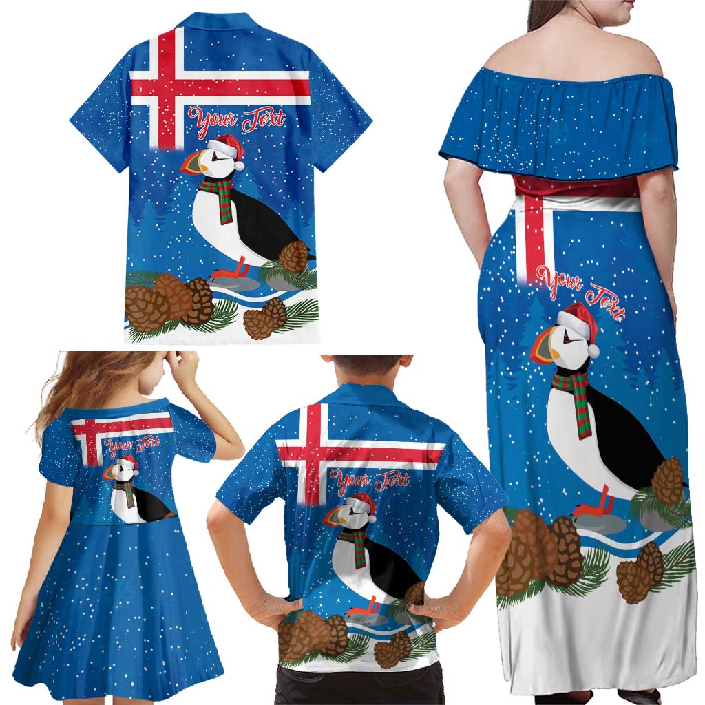 Personalised Iceland Christmas Family Matching Off Shoulder Maxi Dress and Hawaiian Shirt Puffin Santa Winter Flag Style - Wonder Print Shop
