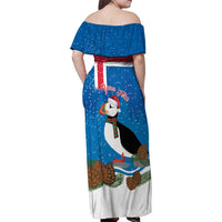 Personalised Iceland Christmas Family Matching Off Shoulder Maxi Dress and Hawaiian Shirt Puffin Santa Winter Flag Style - Wonder Print Shop