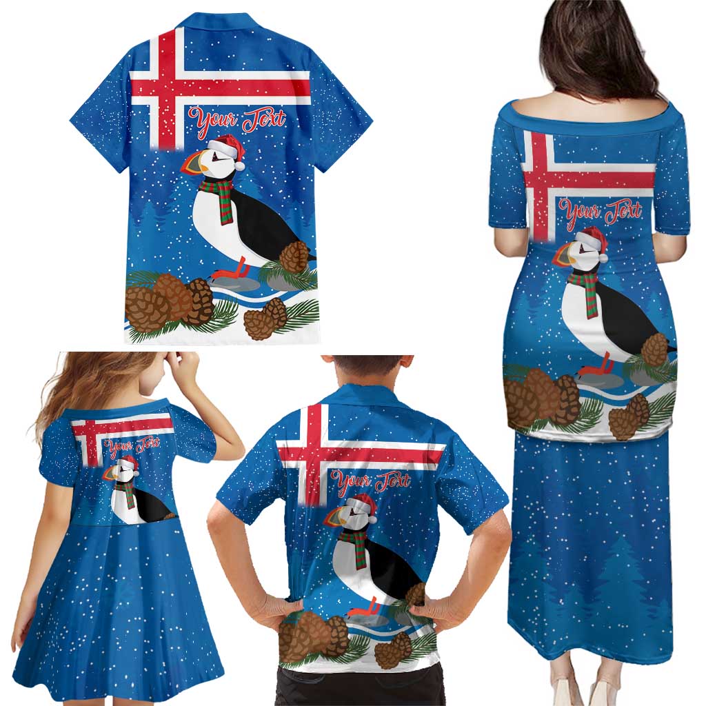 Personalised Iceland Christmas Family Matching Puletasi and Hawaiian Shirt Puffin Santa Winter Flag Style - Wonder Print Shop