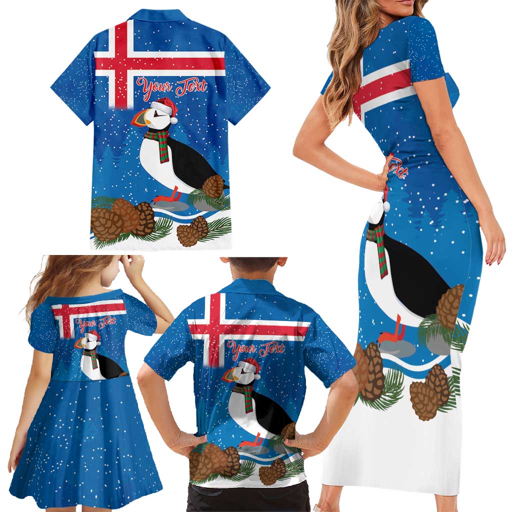 Personalised Iceland Christmas Family Matching Short Sleeve Bodycon Dress and Hawaiian Shirt Puffin Santa Winter Flag Style - Wonder Print Shop