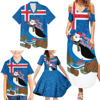 Personalised Iceland Christmas Family Matching Summer Maxi Dress and Hawaiian Shirt Puffin Santa Winter Flag Style - Wonder Print Shop