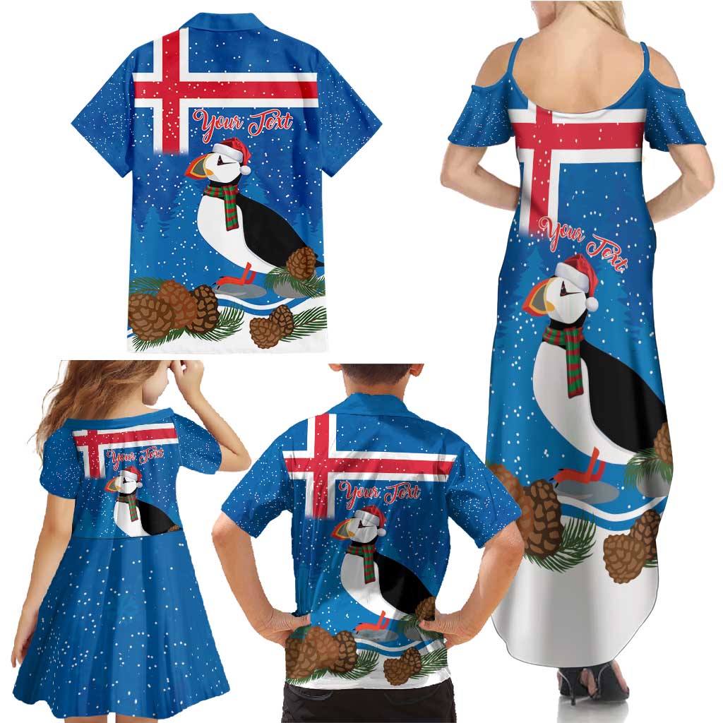 Personalised Iceland Christmas Family Matching Summer Maxi Dress and Hawaiian Shirt Puffin Santa Winter Flag Style - Wonder Print Shop