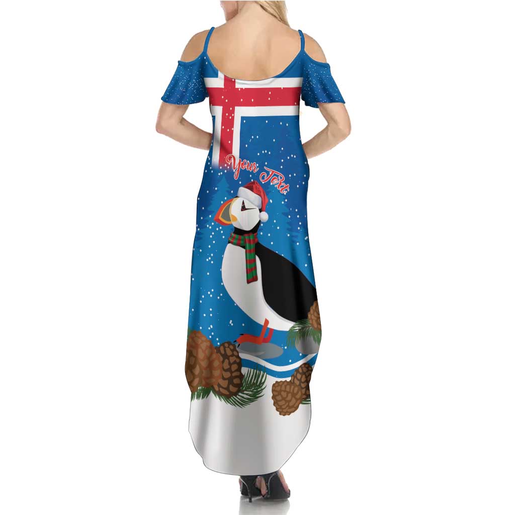 Personalised Iceland Christmas Family Matching Summer Maxi Dress and Hawaiian Shirt Puffin Santa Winter Flag Style - Wonder Print Shop