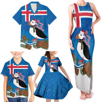 Personalised Iceland Christmas Family Matching Tank Maxi Dress and Hawaiian Shirt Puffin Santa Winter Flag Style - Wonder Print Shop