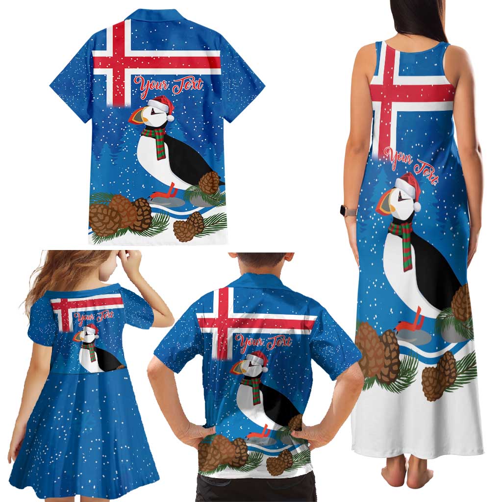 Personalised Iceland Christmas Family Matching Tank Maxi Dress and Hawaiian Shirt Puffin Santa Winter Flag Style - Wonder Print Shop