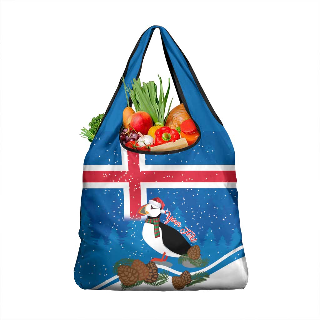 Personalised Iceland Christmas Grocery Bag Puffin Santa Winter Flag Style - Wonder Print Shop