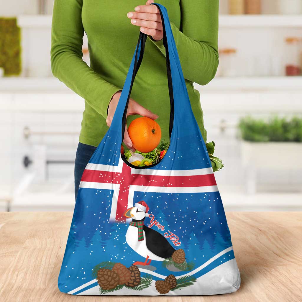 Personalised Iceland Christmas Grocery Bag Puffin Santa Winter Flag Style - Wonder Print Shop