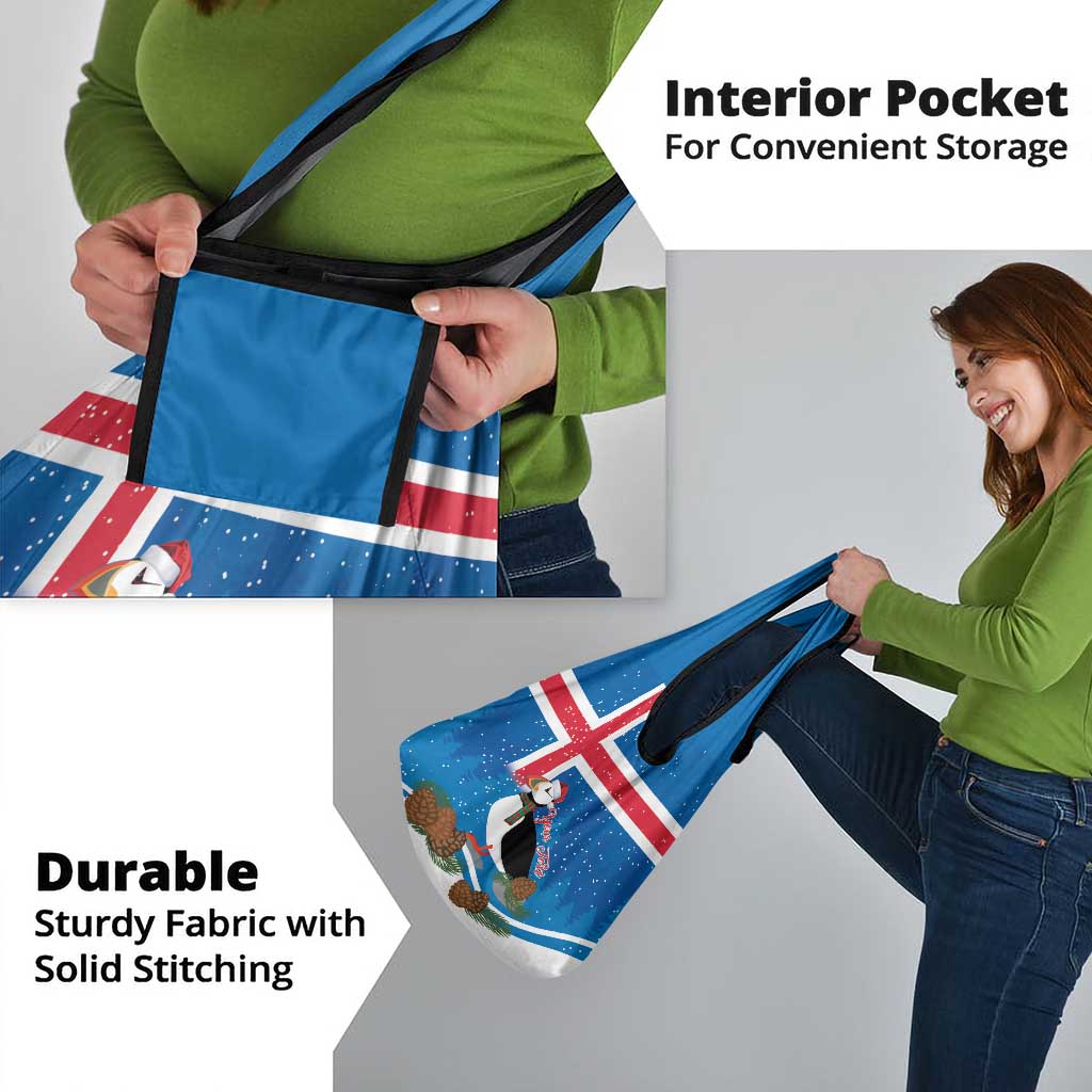 Personalised Iceland Christmas Grocery Bag Puffin Santa Winter Flag Style - Wonder Print Shop