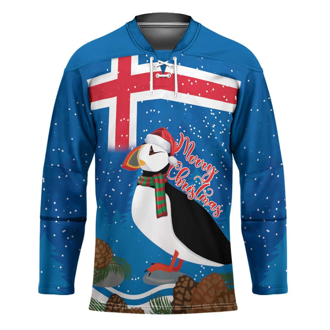 Personalised Iceland Christmas Hockey Jersey Puffin Santa Winter Flag Style - Wonder Print Shop