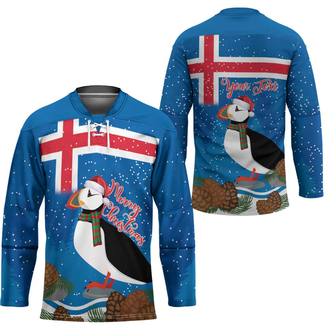Personalised Iceland Christmas Hockey Jersey Puffin Santa Winter Flag Style - Wonder Print Shop