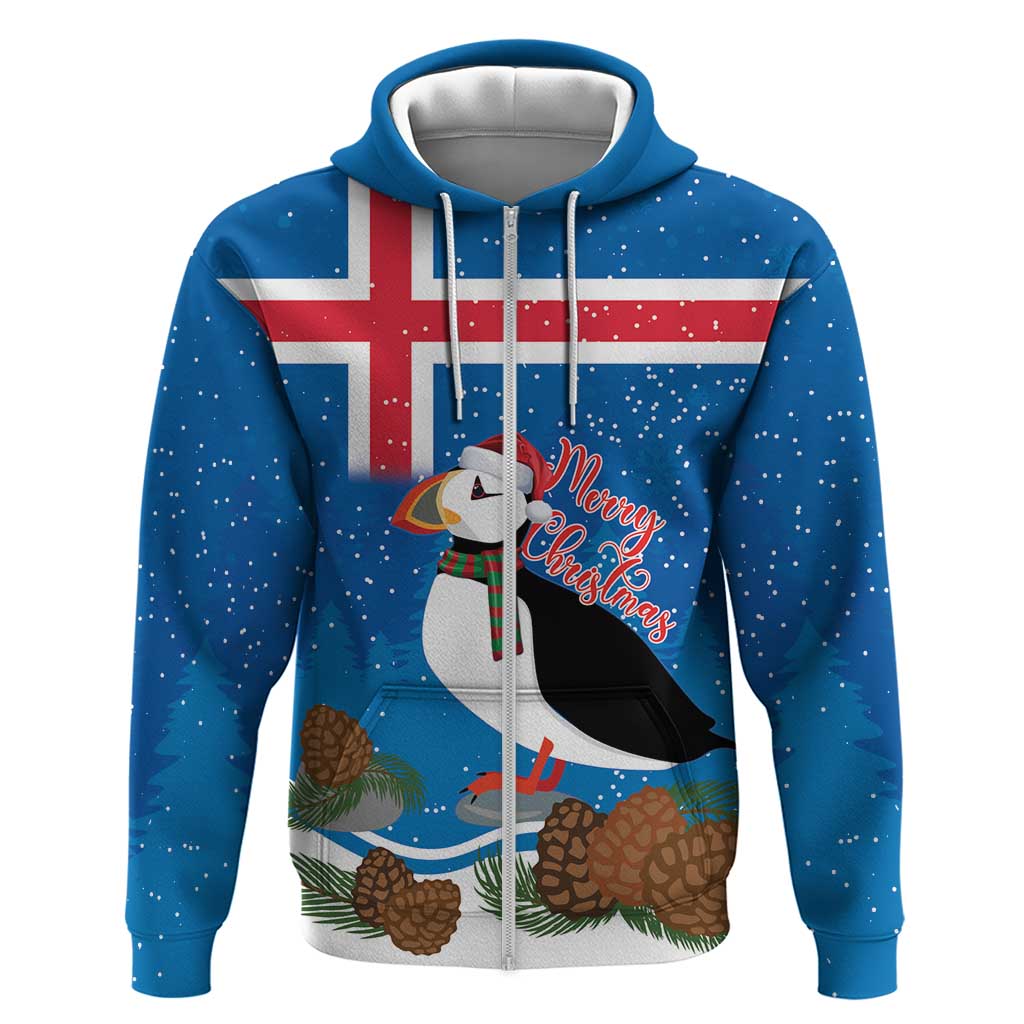 Personalised Iceland Christmas Hoodie Puffin Santa Winter Flag Style - Wonder Print Shop