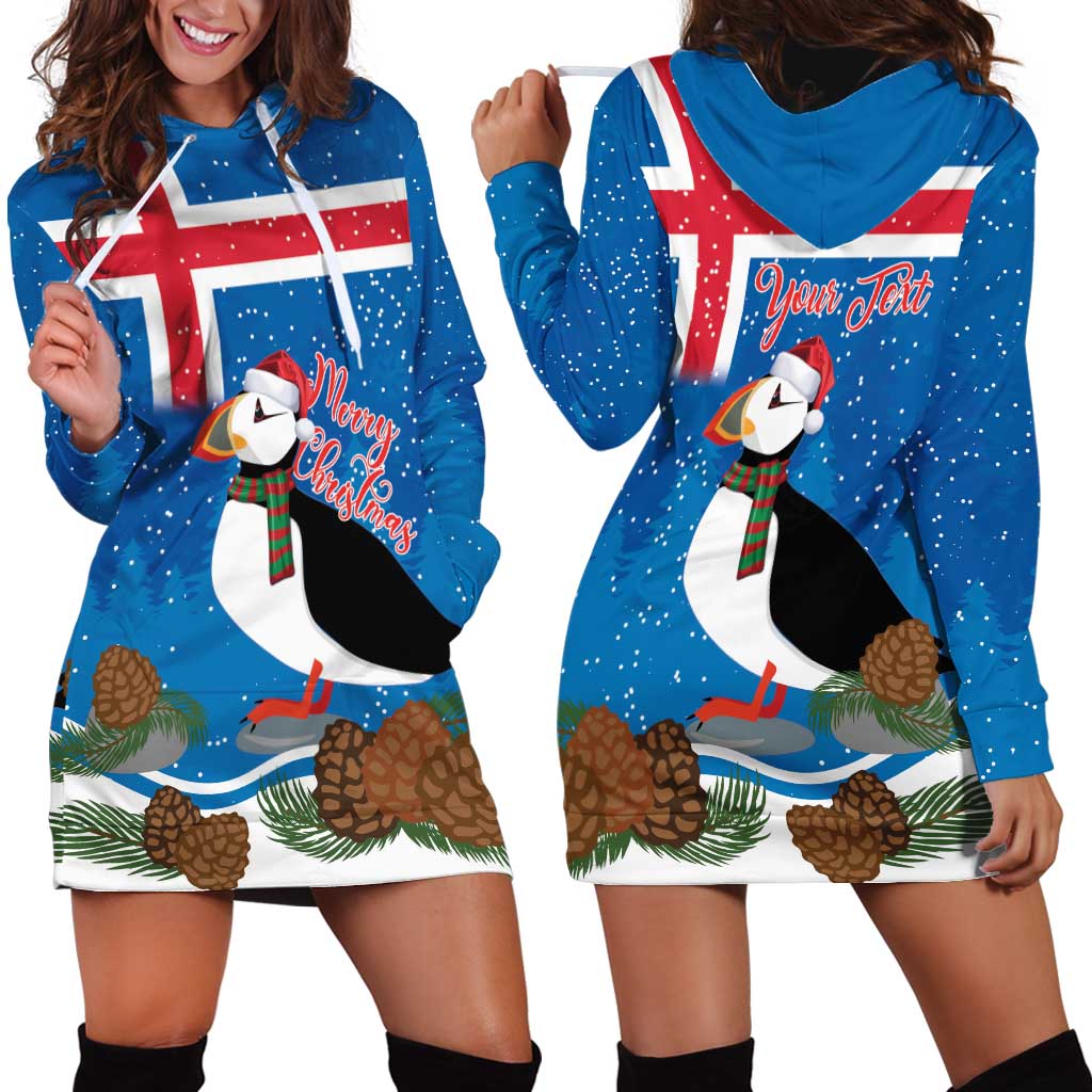 Personalised Iceland Christmas Hoodie Dress Puffin Santa Winter Flag Style - Wonder Print Shop