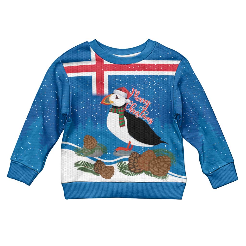Personalised Iceland Christmas Kid Ugly Christmas Sweater Puffin Santa Winter Flag Style - Wonder Print Shop
