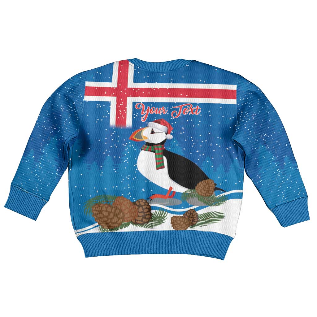 Personalised Iceland Christmas Kid Ugly Christmas Sweater Puffin Santa Winter Flag Style - Wonder Print Shop
